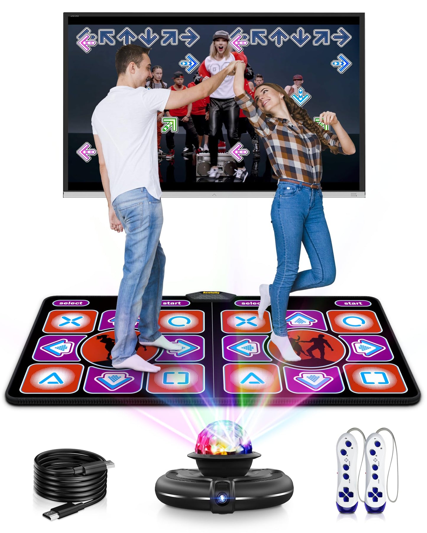 Acelufly Double Dance Mat, Flannel Dance Mat for TV with HD Camera, Dual User Play Mat with Wireless Controller, Non-Slip Dance Pad for Kids Adults Girls Boys