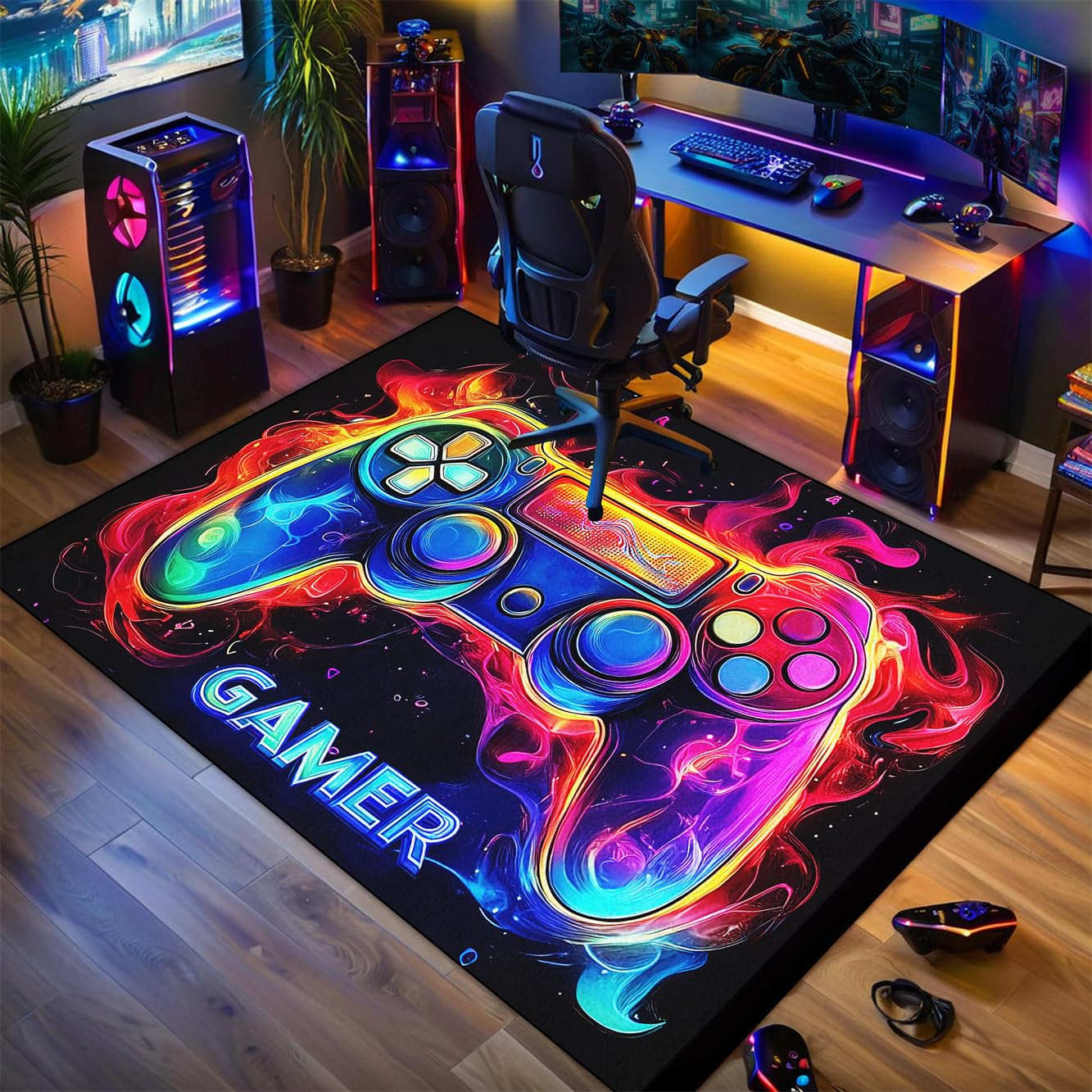 Gaming Rug for Boys Room - Purple Gamer Area Rug for Boys Bedroom Games Themed Kids Room Decor Gaming Carpet Rugs, 59 x 39 Inches