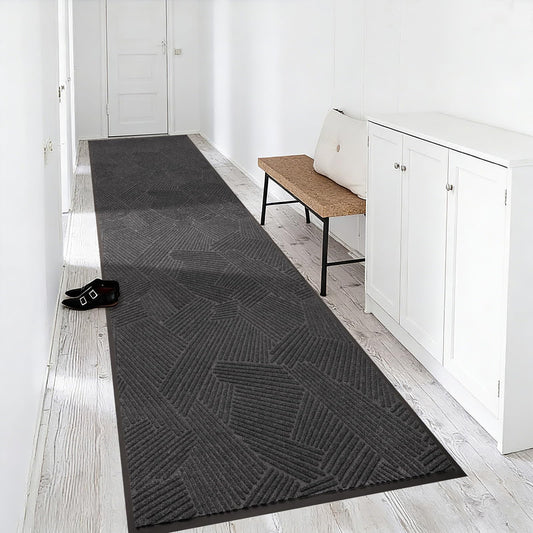 BelleCosy 3′ x 10′ Heavy Duty Front Door Mat Indoor Outdoor, Low Profile Non Slip Entryway Runner for High Traffic, Grid-Pattern Waterproof All-Weather Commercial Floor Mat for Mudroom, Kitchen