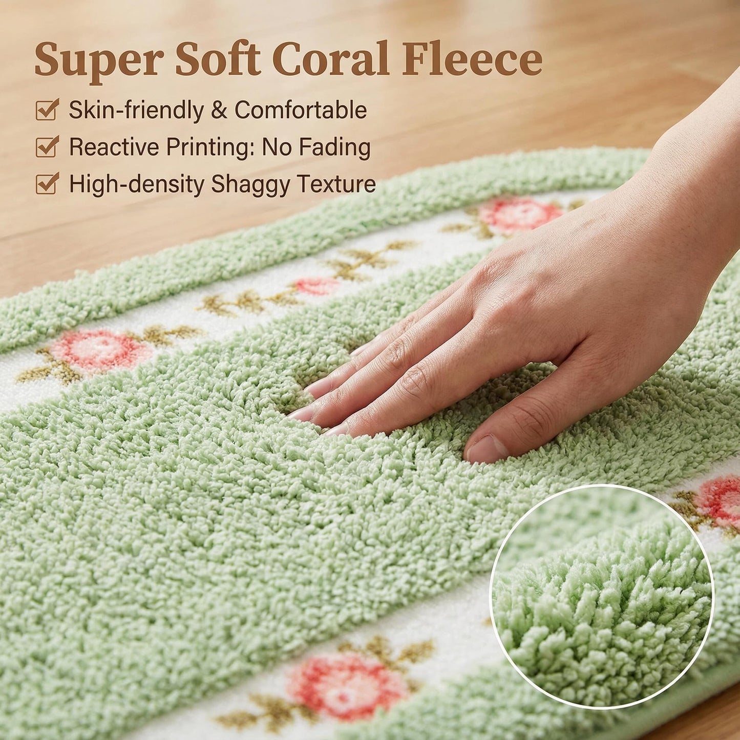 Stay Young Decorative Rose Flower Area Rug,Floral Bedroom Living Room Bathroom Kitchen Rugs Bath Mat,Romantic Fade-Resistant Rose Design,Super Soft and Non Slip,Green 17.71 x 49.21 Inch