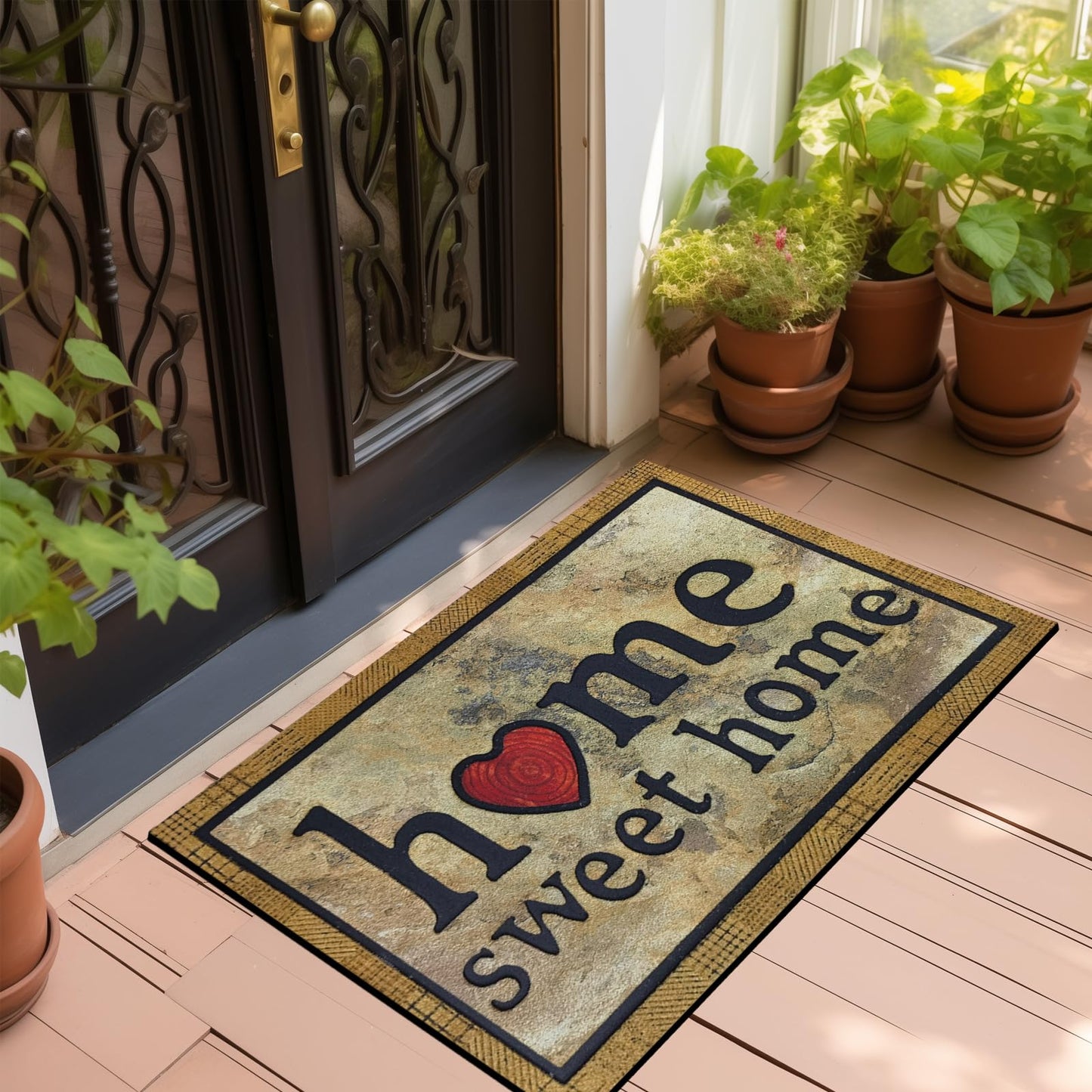 CHICHIC Door Mat Welcome Mat 17x 30 Inch Front Door Mat Outdoors for Home Entrance Outdoors Mat for Outside Entry Way Doormat Entry Rugs, Heavy Duty Non Slip Rubber Back Low Profile, Ink Home