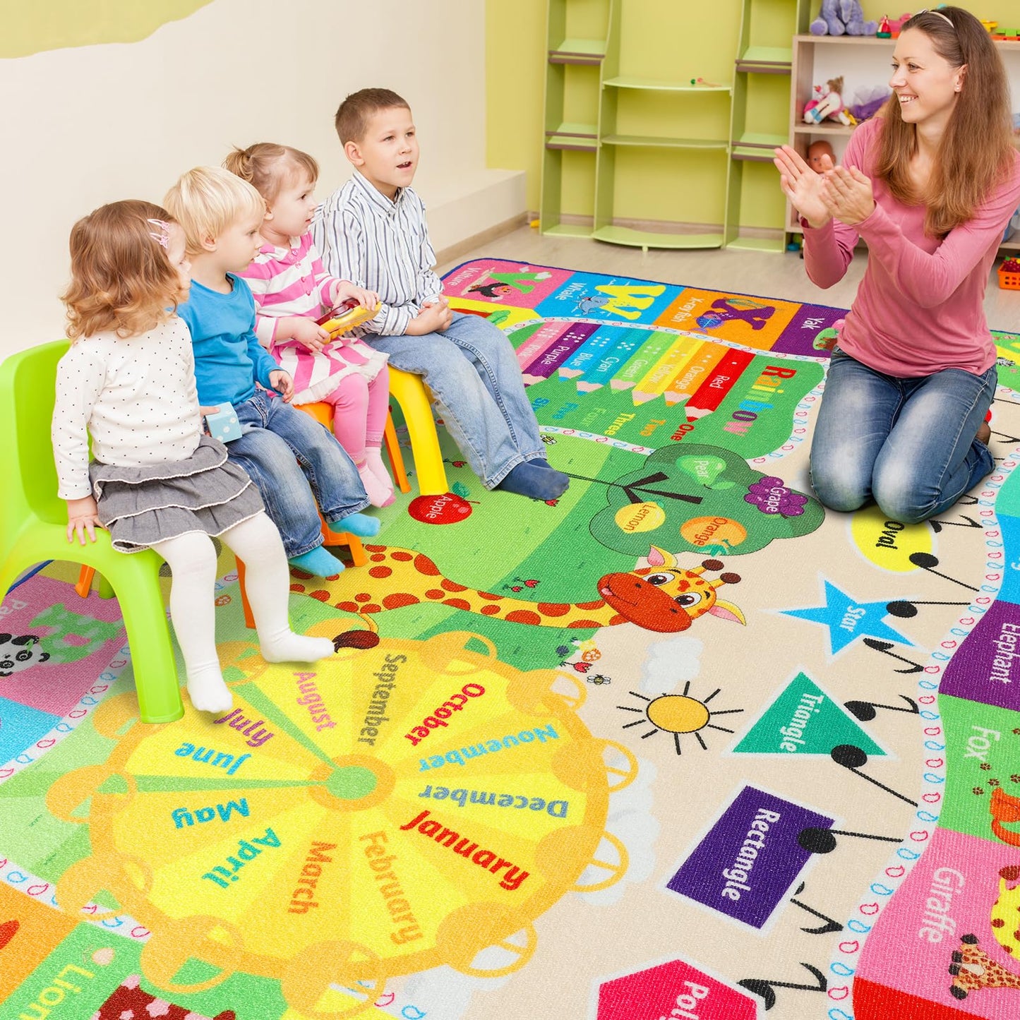 B BENRON Kids Rugs for Playroom Classroom Bedroom, Educational and Fun Play Mat with ABC Alphabet Animals, Learning Rug for Children Toddler Baby Girls Boys Nursery, Washable, 4x6