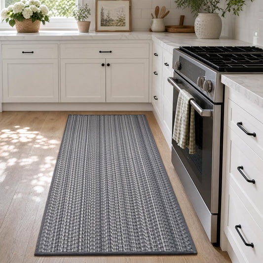 Thin Kitchen Rugs Non Slip Washable,Low Profile Kitchen Mats for Floor In Front of Sink,Dishwasher, Refrigerator, Tile & Hardwood Floors,Absorbent Easy Care Thin Runner Kitchen Floor Mat,17"*47",Grey