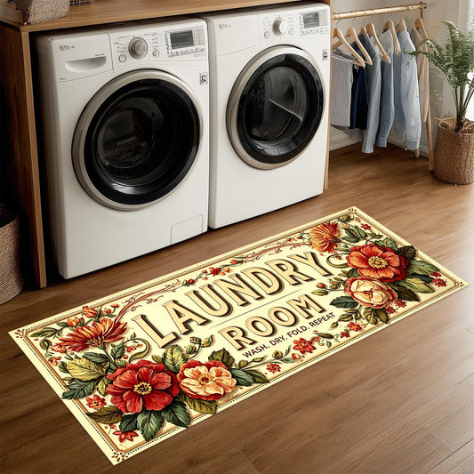LEIWEIHOPE Vintage Flower Summer Runner Rug 20x47 inch Non-Slip Waterproof Laundry Room Rug Kitchen Runner Bathroom Mat with Festive Designs,Outdoor Indoor Entryway Floor Mat Home Decor