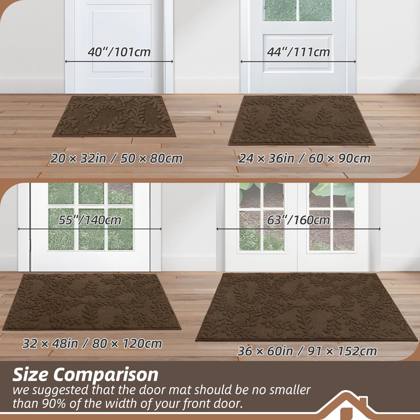 BEQHAUSE Dirt Trapper Door Mats 24”x36”, Non-Slip TPR Backing Dog Doormat, Super Absorbent Welcome Mat for Front Door, Mud Shoes & Paws, Washable Entry Rugs, Brown