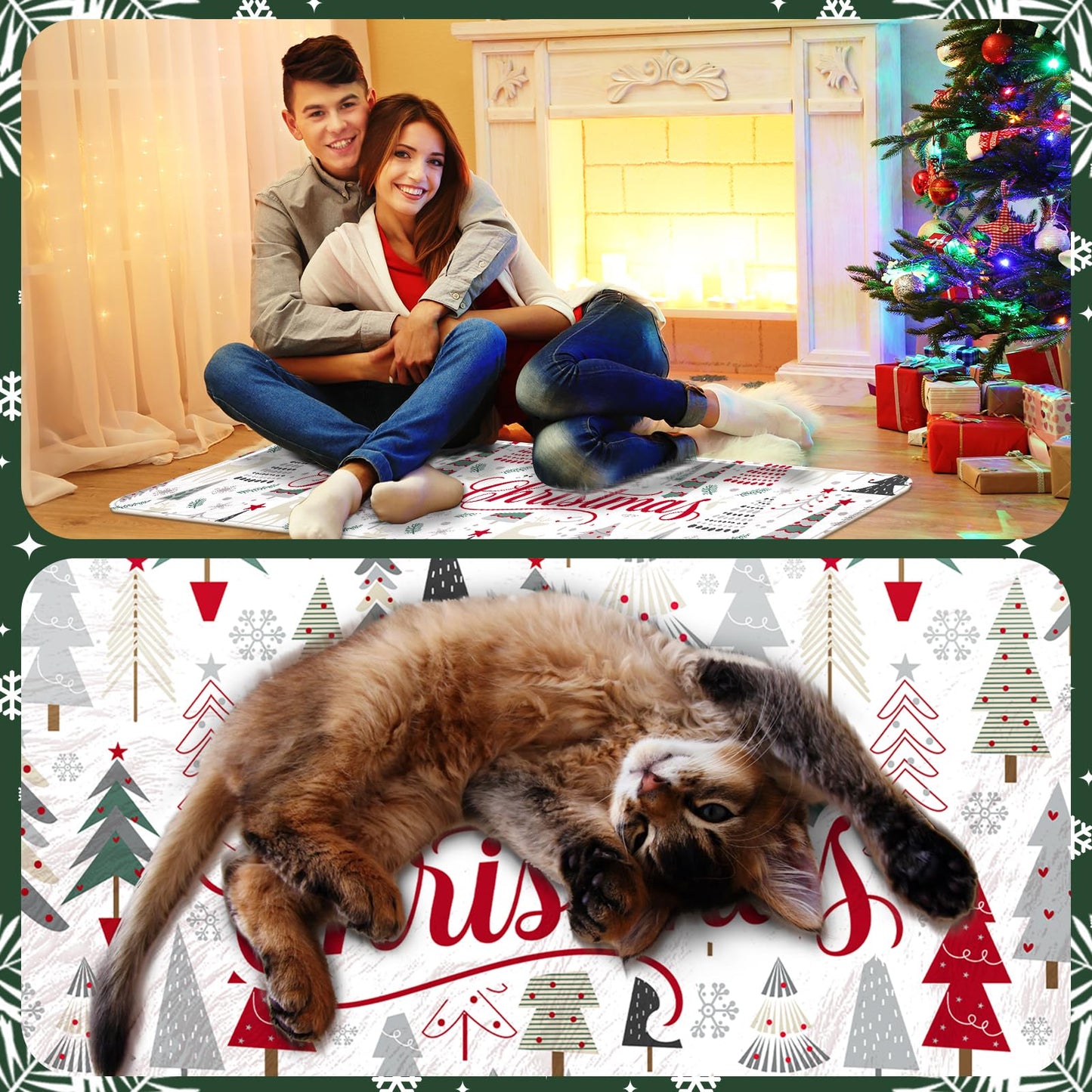 2 Pcs Merry Christmas Kitchen Rugs and Mats Non Slip Christmas Tree Kitchen Rugs Seasonal Winter Xmas Floor Mats for Holiday Indoor Outdoor Home Farmhouse Entryway Decorations, 17x47 and 17x29 Inch