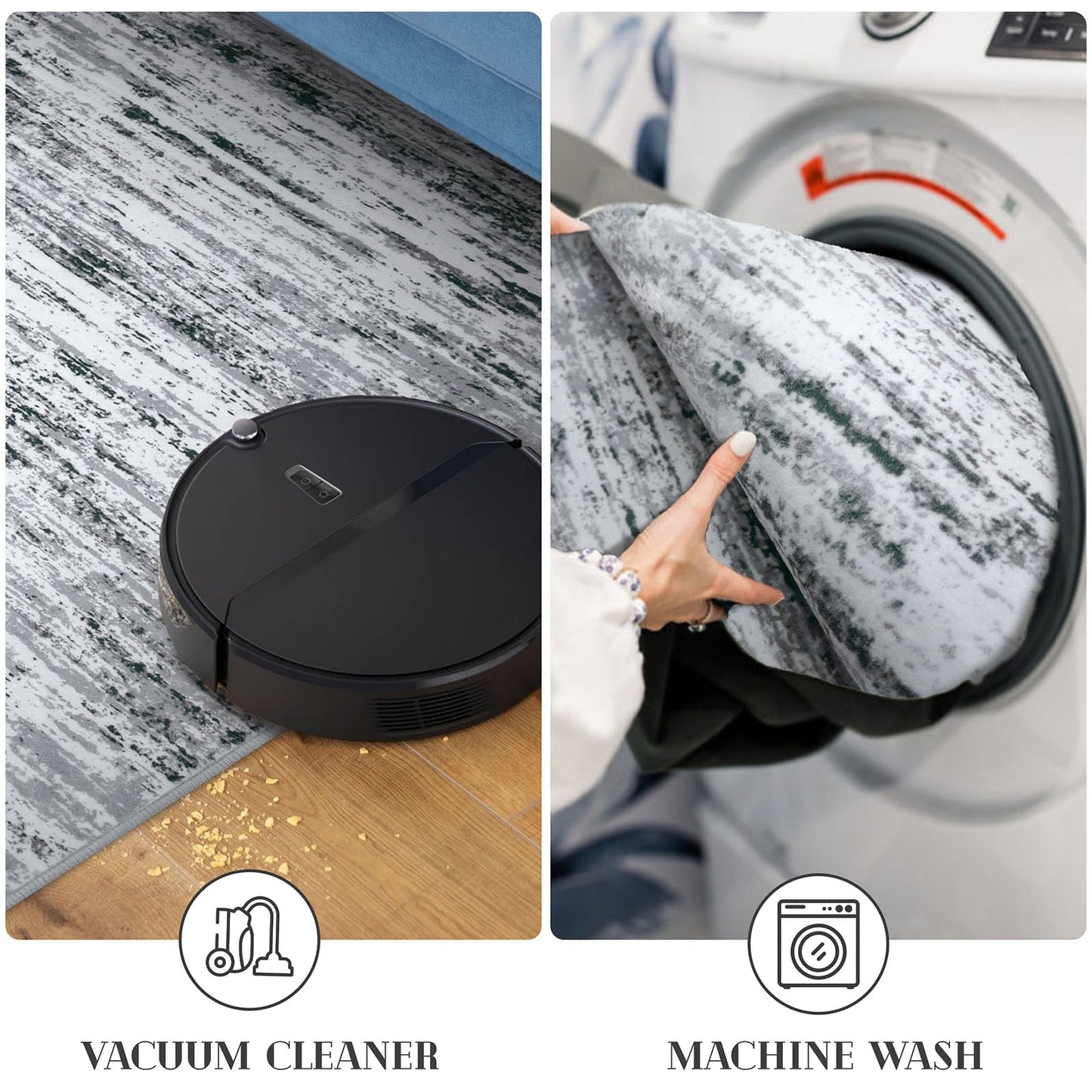 Lansny Modern Abstract Entryway Rug Indoor 2x3 Washable Rug Non-Slip Soft Small Area Rug Black Grey White Kitchen Mats Thin Print Faux Wool Floor Carpet Throw Rugs for Entrance Bedroom Home Decor