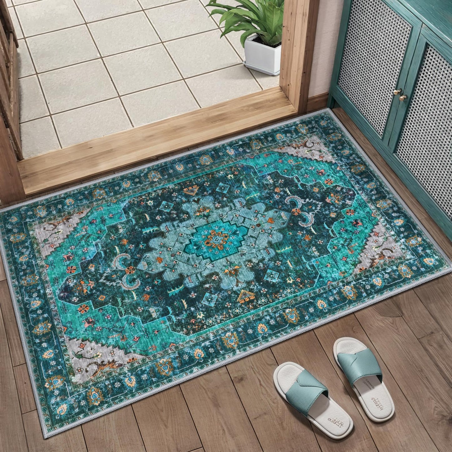 Ciicool Washable 2x3 Entry Rug, Small Rugs for Entryway Kitchen Bathroom Door Mat Indoor Entrance, Non Slip Rubber Backing, Stain & Fade Resistant,Oriental Low-Pile Throw Carpet