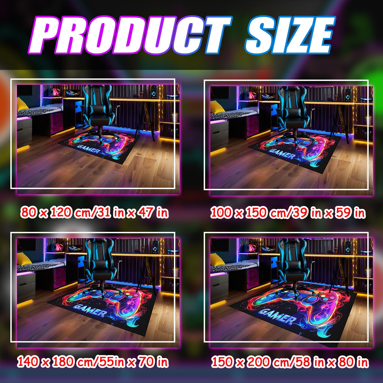 Gaming Rug for Boys Room - Purple Gamer Area Rug for Boys Bedroom Games Themed Kids Room Decor Gaming Carpet Rugs, 59 x 39 Inches