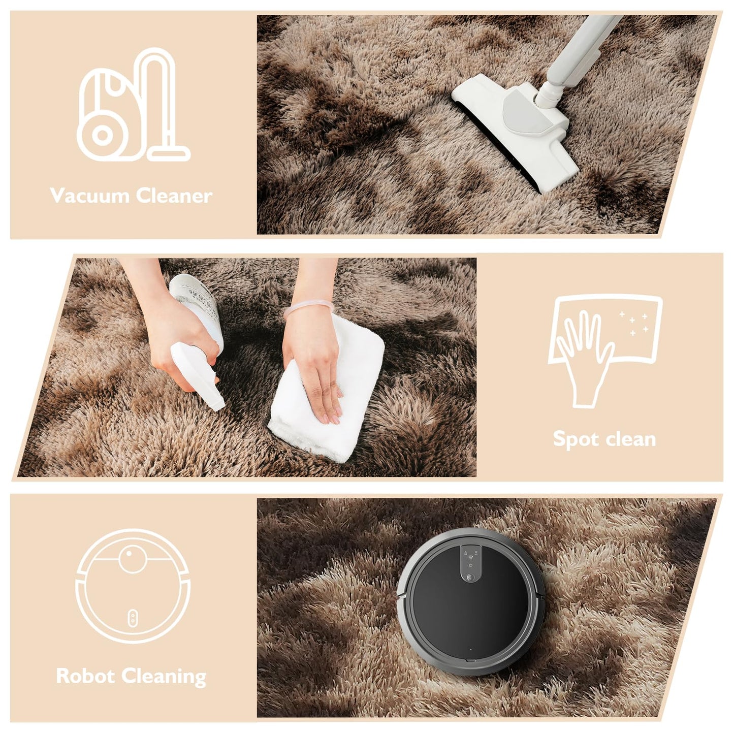 Shag Area Rug for Bedroom 5x8,Fluffy Area Rugs for Living Room,Soft Fuzzy Rug Non-Shedding Indoor Plush Carpet for Bedroom Dorm Home Decor,Tie-Dyed Coffee