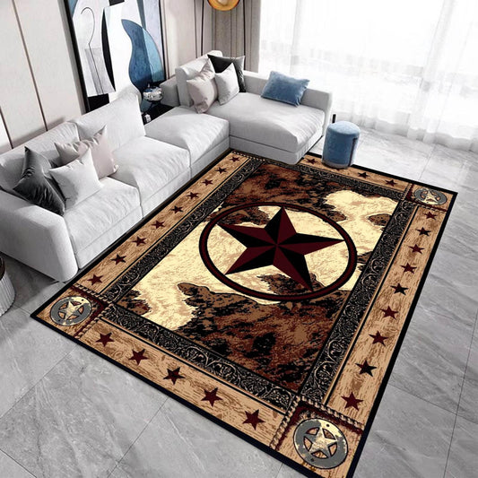 Rustic Western Texas Star Modern Area Rugs Cowhide Farmhouse Country Carpet Primitive Floor Mat Non-Slip Doormats Vintage Runner Rug for Living Room Bedroom 5'x7'