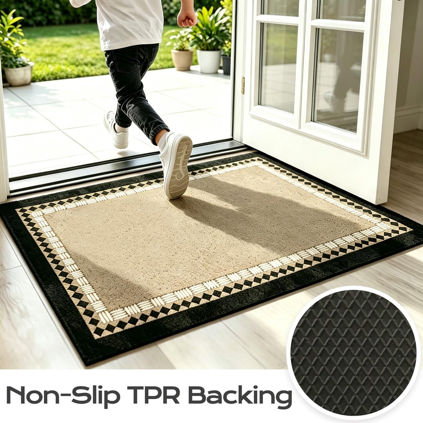 Dirt Trapper Mud Mat for Dog Muddy Paws, Non-Slip Washable Low Profile Doormat, Absorbent Stain Fade Resistant Quick Dry Entrance Mat for Indoor Outdoor Front Back Door Entryway Patio Porch(Mocha)