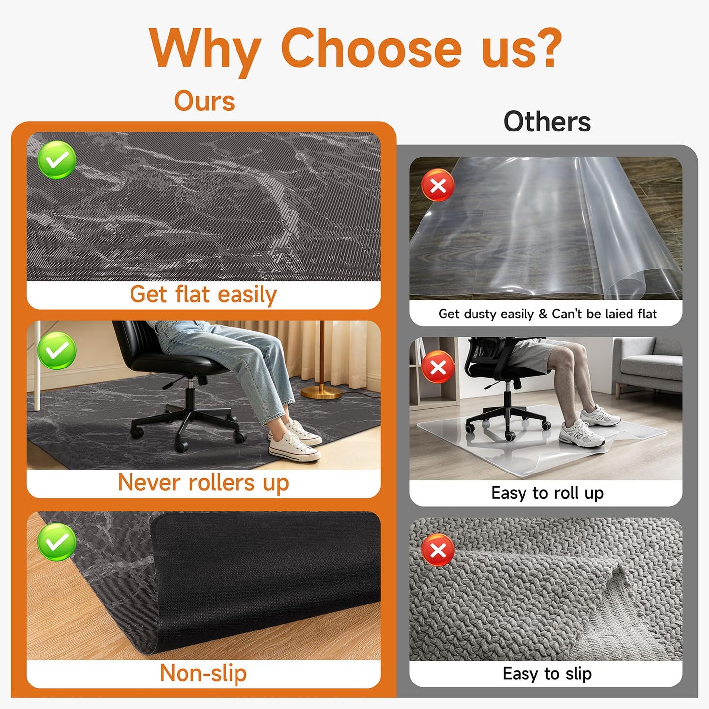 Vaukki Office Chair Mat for Hardwood, 36" x 48" Computer Chair Mat for Rolling Chairs, PVC Plastic Desk Office Floor Rug, Non Slip Heavy Duty Marble Desk Floor Protector for Office, Coffee