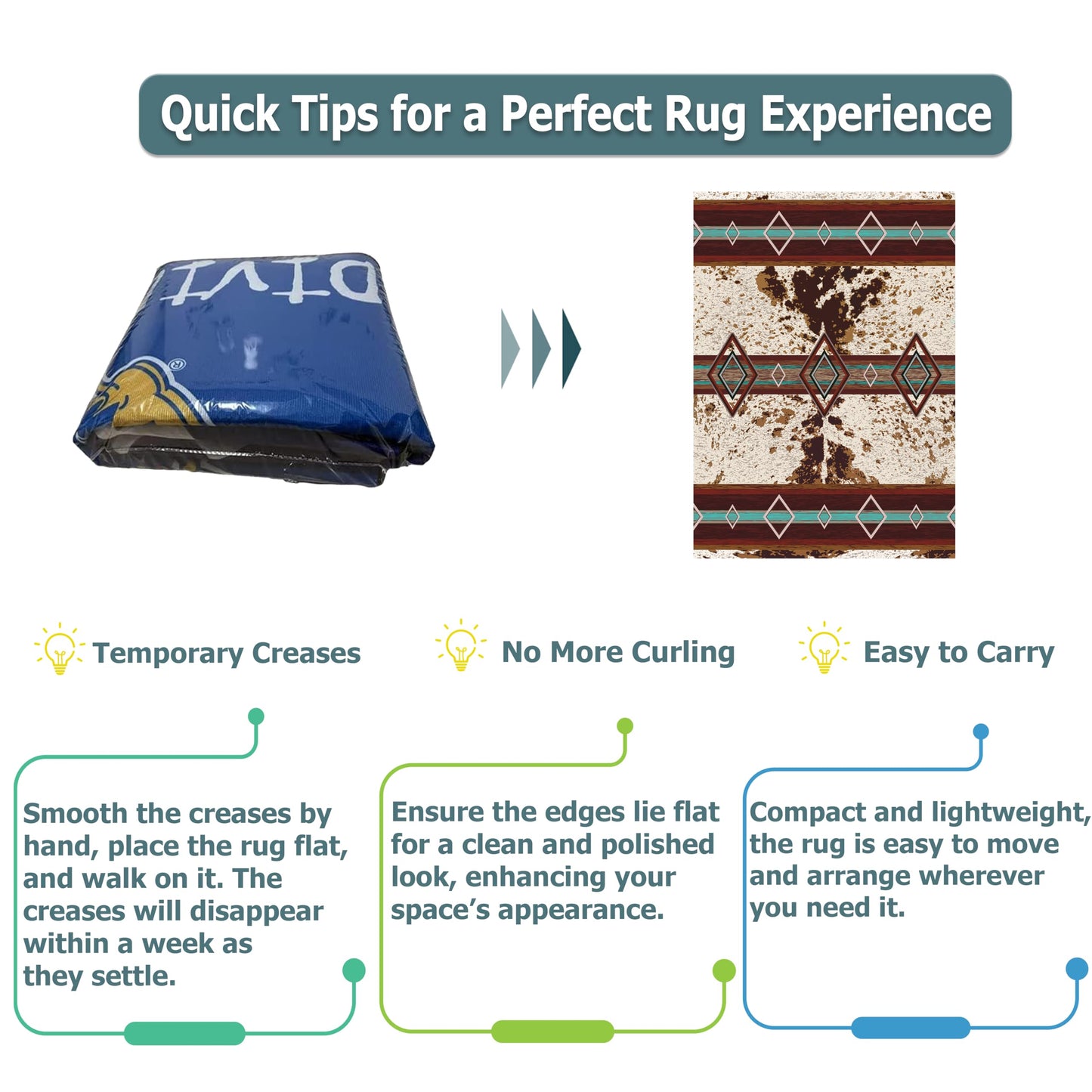 Combo Southwest Faux Cowhide Area Rug and 4 Pcs Non-Slip Rug Tape for Living Room, Bedroom, Southwestern Area Rugs, Native American Rug, Geometric Western Rugs, Aztec Tribal Rugs Home Decor 3x5 ft