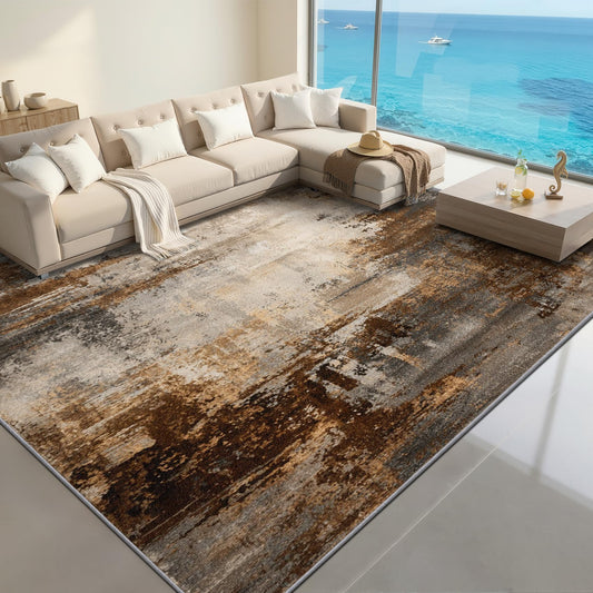 Aquailis Abstract Rugs for Living Room - Earth Tone Rug, 3x5 Rug, Vintage Distressed Area Rug, Brown Beige Modern Abstract Washable Non Slip Rugs, Brushstroke Carpet - Home Decor, Modern Gifts for Men