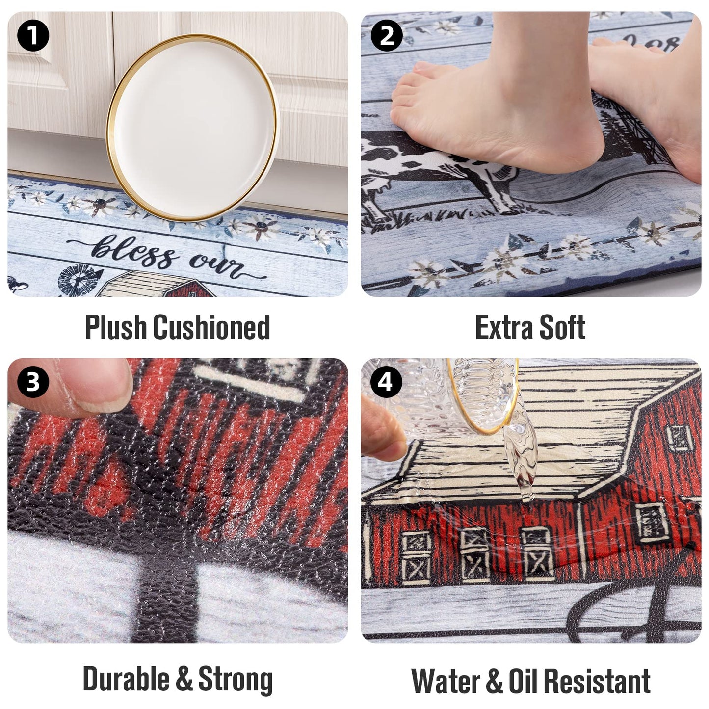 Carvapet Anti-Fatigue Kitchen Floor Mats 2 Piece Set - Cushioned PVC Ergonomic Kitchen Rugs and Mats, Waterproof Stain-Resistant Non-Skid Comfort Mat for Sink Laundry Office, 17"x27"+17"x47"