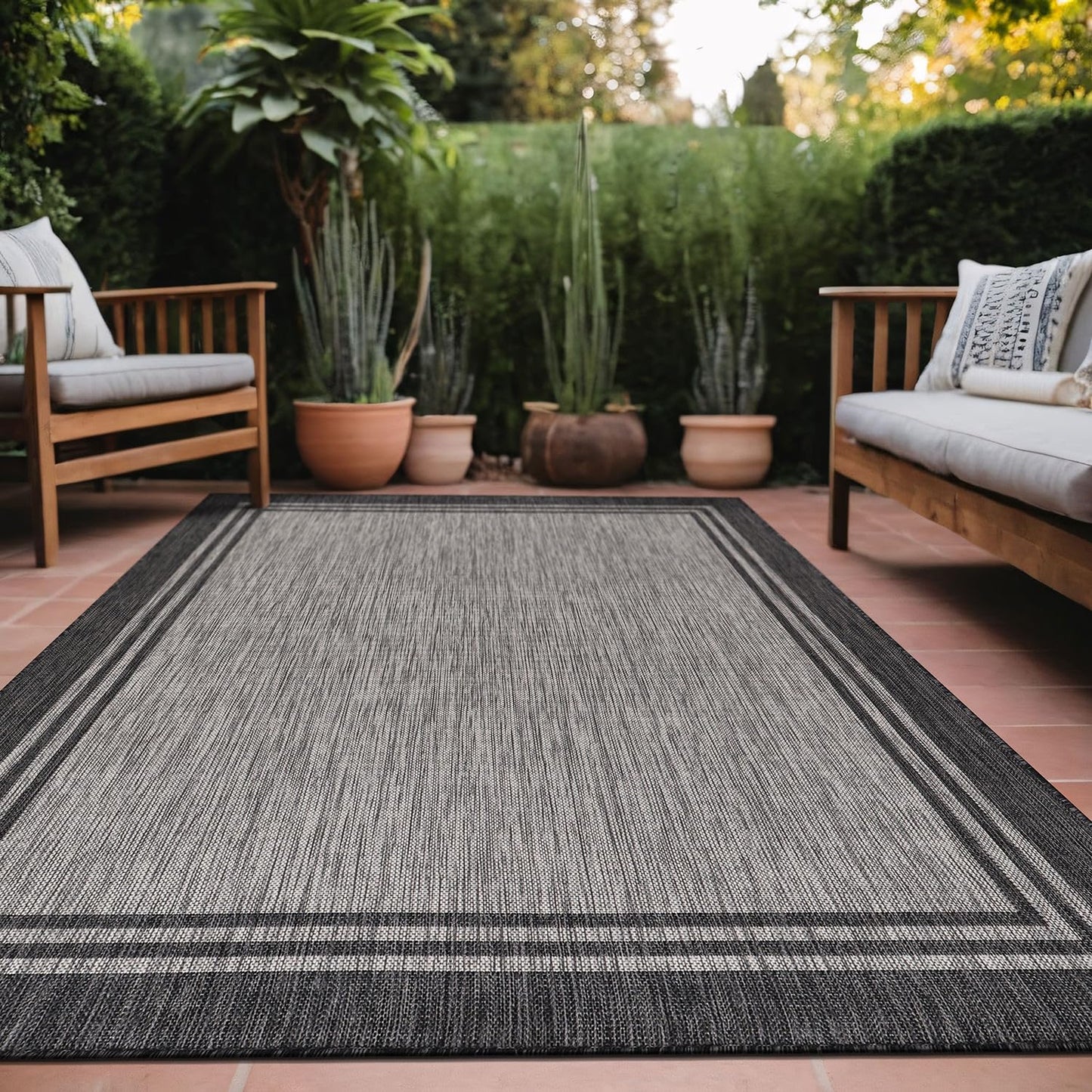 Luul Home Bordered Outdoor Rug 9x12 Washable Outside Carpet for Indoor Patio Porch Waterproof Easy Cleaning Non Shedding Area Rugs Dark Gray 9 x 12