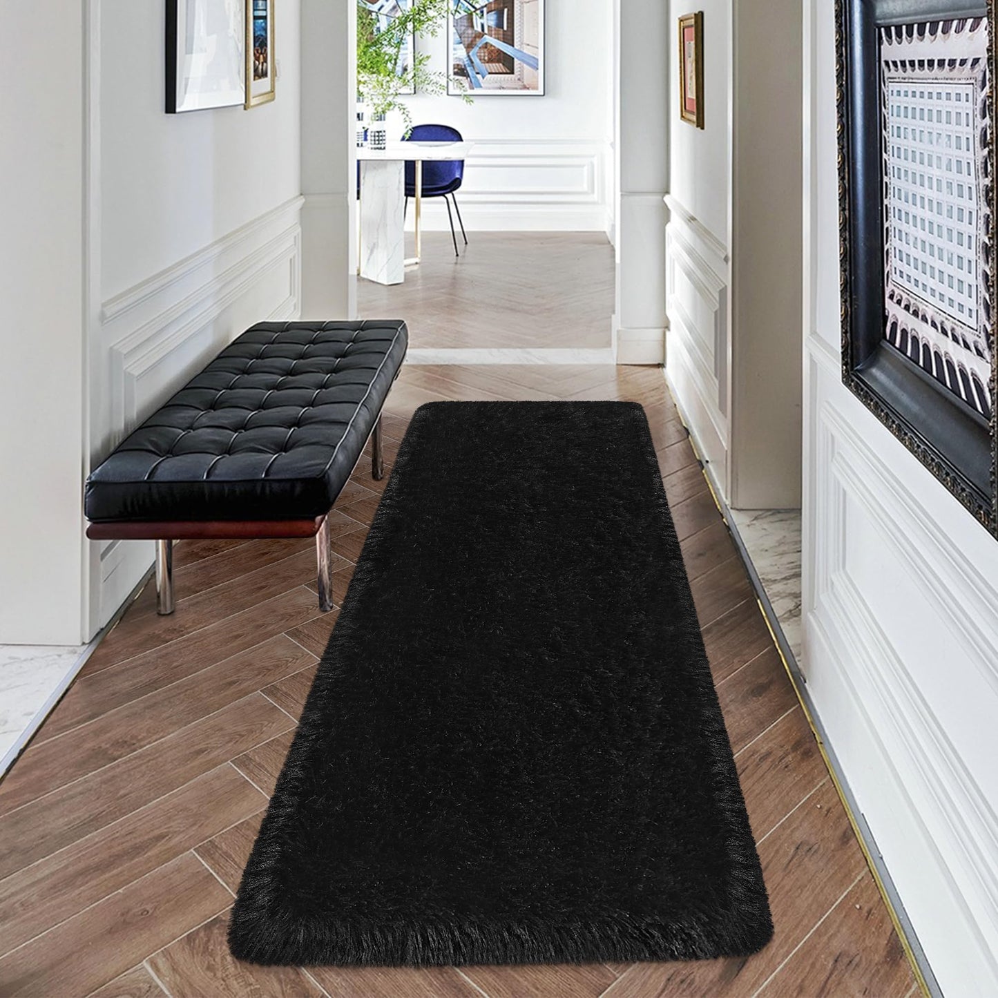 Black Runner Rugs,Runner Rug for Bedroom Living Room,Fluffy Soft Plush Shaggy Rugs,Non Slip Washable Fuzzy Carpet,2x6 Furry Small Black Rugs for Nursery Dorm Hallway Bathroom Kids Home Decor