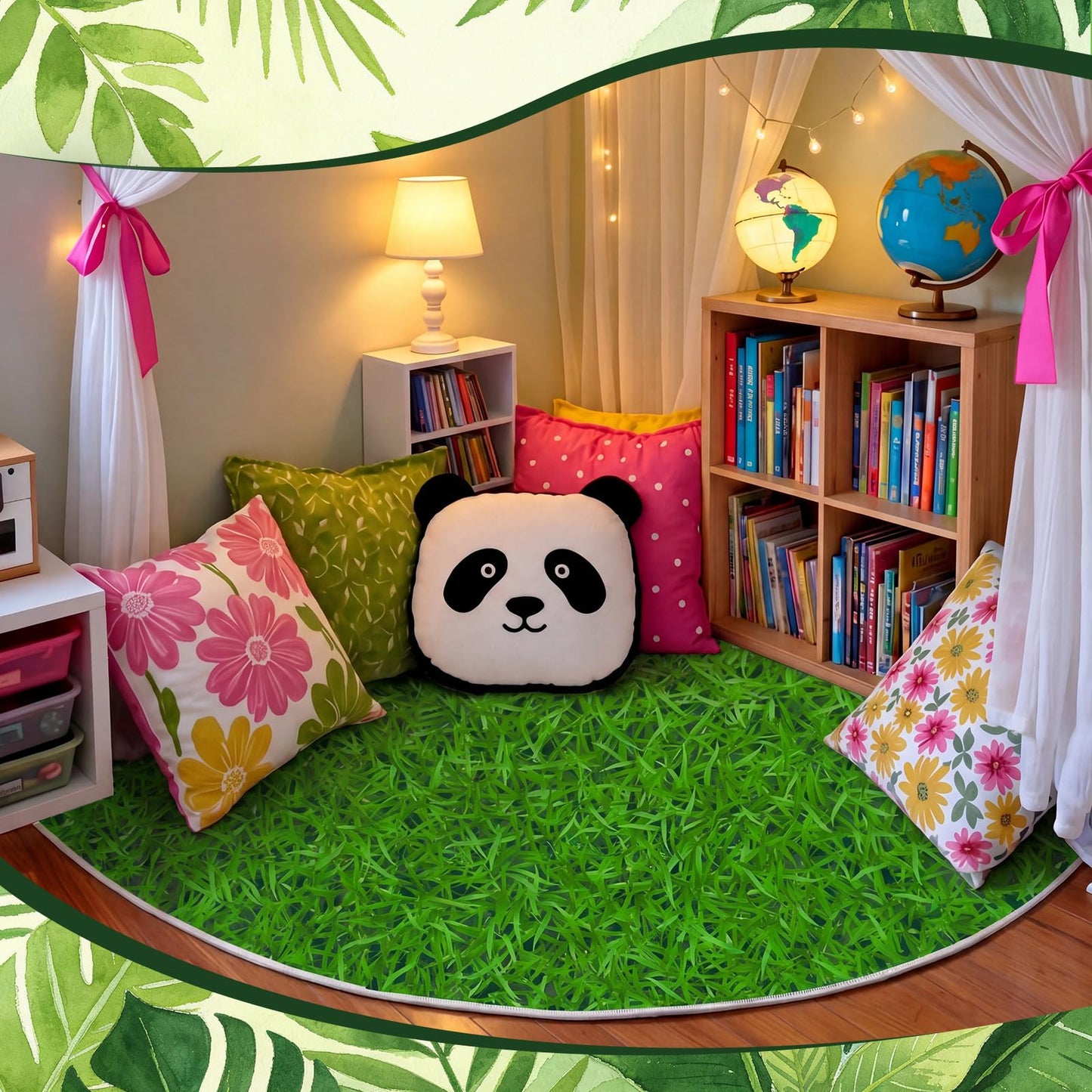 Klyyo Clyro 5.9 ft Classroom Quarter Circle Rug Non Slip Grass Carpet Reading Corner Rug for Elementary Preschool Daycares School Calming Corner Home Bedroom Playroom Decor