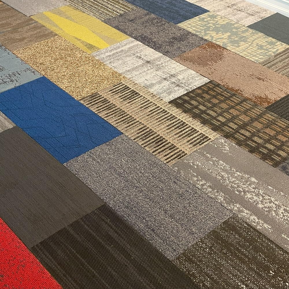 4URFloor 12''x24'' Assorted Carpet Tile Peel and Stick 24 Planks- 48sqft