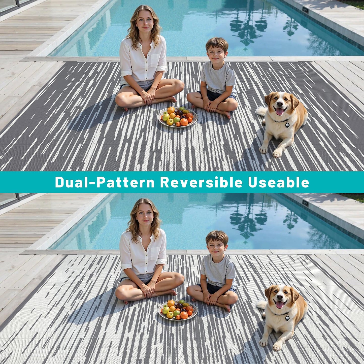 HEBE Outdoor Rug 9'x12' for Patios Clearance Waterproof Patio Mat Plastic Straw Rug Reversible RV Camping Tent Rug Outside Indoor Outdoor Area Rugs for RV,Deck,Beach,Balcony,Camper