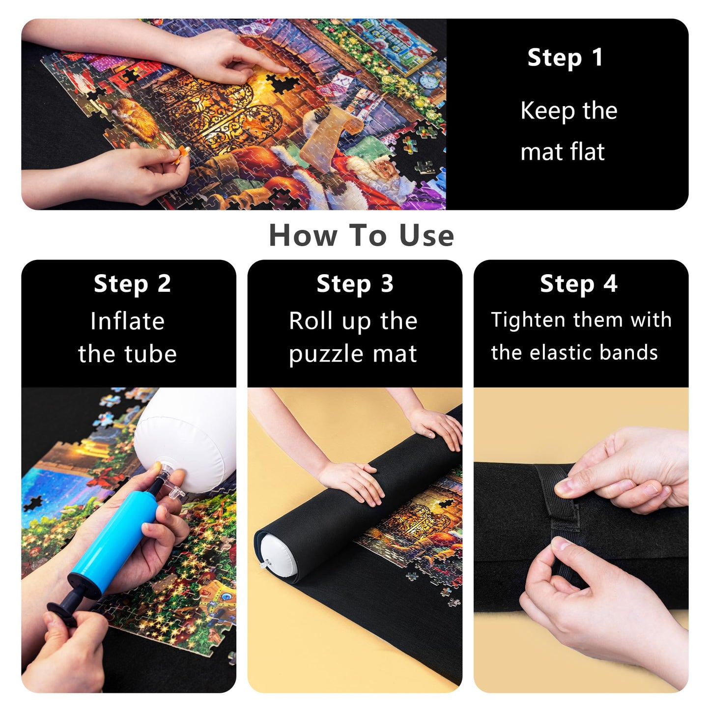 Sancallie Jigsaw Puzzle Mat Roll Up, 51"x34" Jigsaw Storage Felt Mat, Jigroll up to 2,000 Pieces, Gift Box with Drawstring Storage Bag, 3 Elastic Band, Hand Pump, Portable Puzzle mat