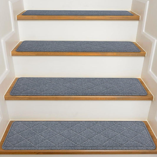 KOOTETA Stair Treads for Wooden Steps Indoor, 15 Pack 8" X 30" Non Slip Carpet Stair Treads with Reusable Adhesive for Elders and Dogs, Surface Polyester TPR Backing Stair Runner Rugs, Dark Grey