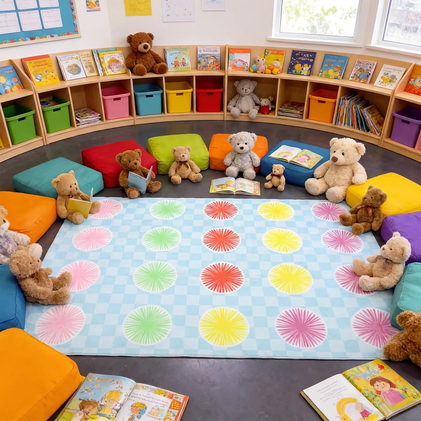 Breling Classroom Carpets Playmat Rugs 6x9 ft Kids Classroom Rugs with Rubber Backing Circles Children's Seating Nursery Play Mat for Preschool Elementary Playroom Kindergarten