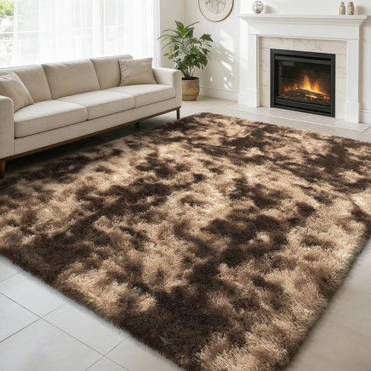 Shag Area Rug for Bedroom 5x8,Fluffy Area Rugs for Living Room,Soft Fuzzy Rug Non-Shedding Indoor Plush Carpet for Bedroom Dorm Home Decor,Tie-Dyed Coffee