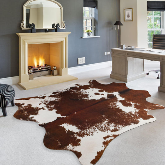 LYENDOS Cowhide Rug 5.2 x 6.3 Feet, Cow Hide Durable No-Slip Backing, Faux Cowhide Thickened Elastic, for Bedroom Living Room Home Office Western Decor