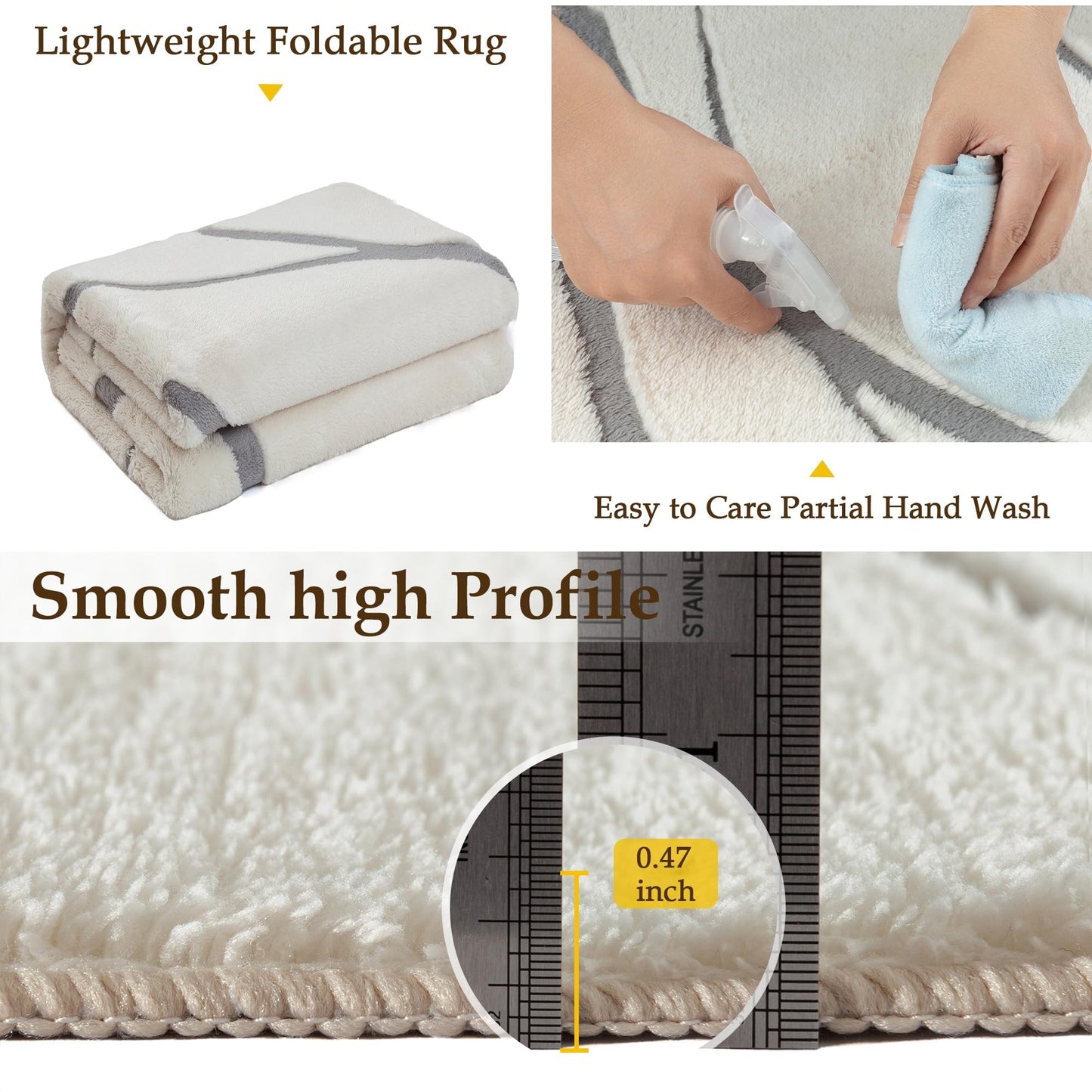 HUGEAR Shag Area Rug 6x9 Grey & Ivory Washable Living Room Bedroom Rug Non Slip Non-Shedding Soft Plush Medium Pile Large Throw Carpet for Home Office Aesthetic Modern Decor