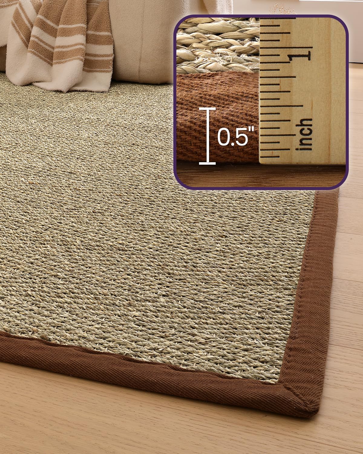 DEXI Area Rug Natural Fiber 4x6, Braided Woven Seagrass Rugs No Shed, Soft Neutral Rustic Carpet Mat for Indoor Entryway Outdoor Patio Dining Living Room Bedroom Farmhouse, Natural
