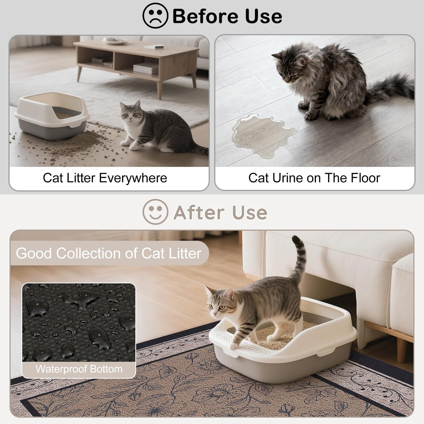 Hedgeink Cat Litter Mat Trapping Rug 33"x22", Large Litter Box Mat for Floor, Non-Slip Waterproof Backing, Soft Mesh Easy to Clean Pet Mat for Cat Brown