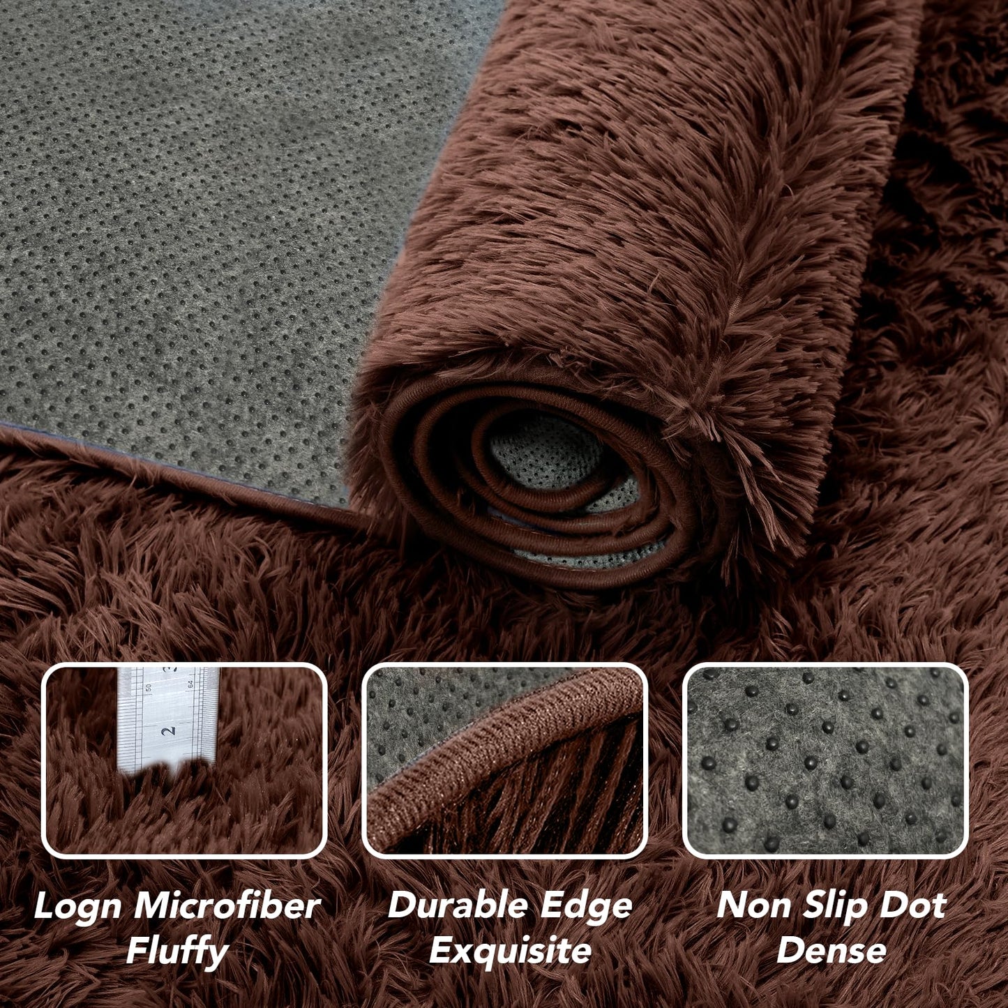 Fluffy Brown Bedroom Area Rug: Ultra Fluffy Non-Slip Floor Carpet for Bedroom Living Room Nursery Playroom, Soft Shaggy Rug Home Decor (Brown 5x7 Feet)