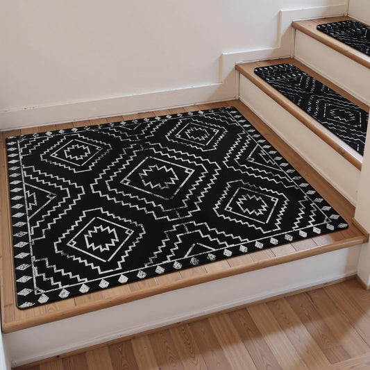 OJIA Stair Treads Non-Slip Matching Mat for Wooden Steps, Square Capet Stair Treads Rubber Backing Stair Runner Anti-Slip Stair Landing Mat 32x32 Inch Stair Rugs