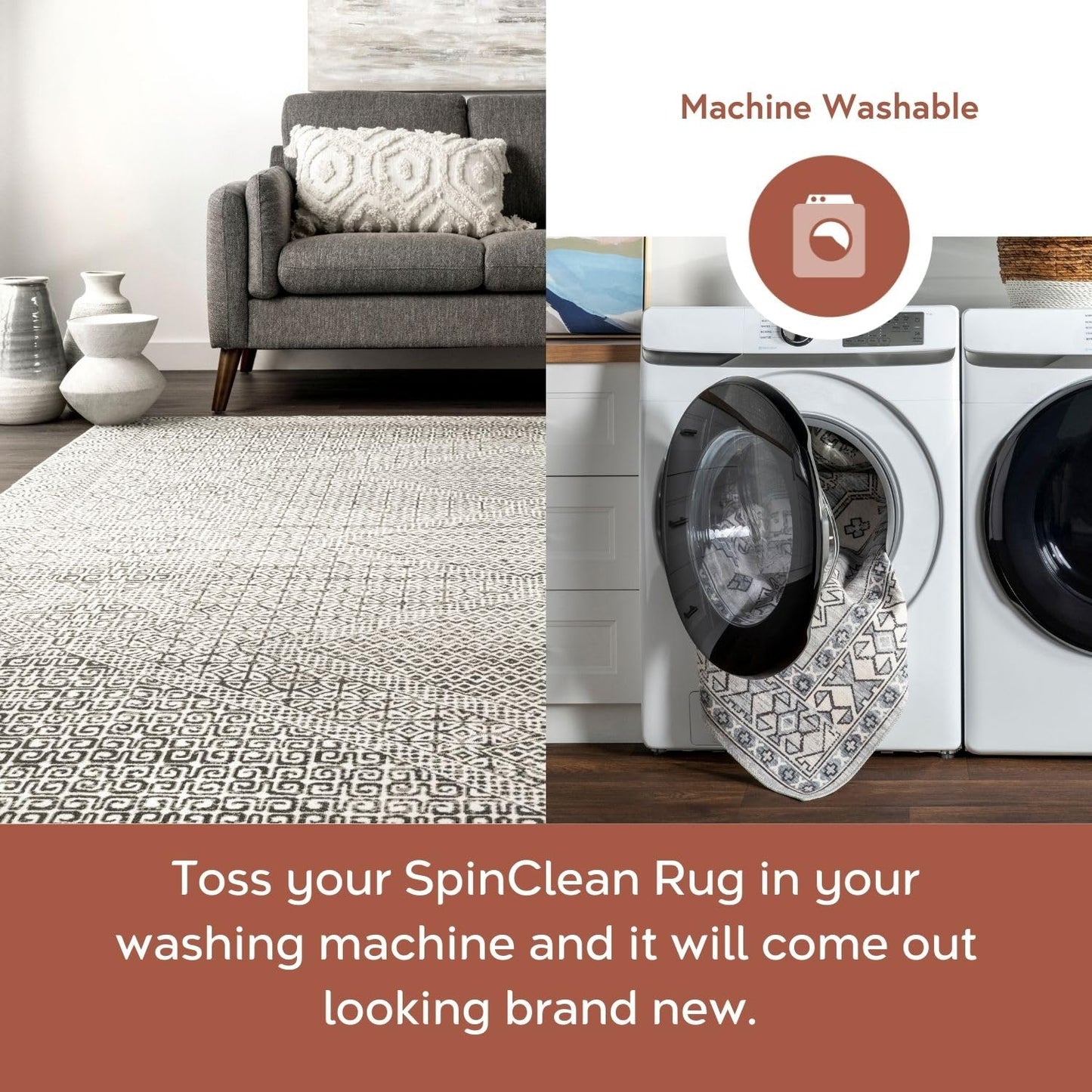 Nuloom SpinClean Hart Grey/Ivory, 5' x 8', Vintage, Soft and Cozy, High Traffic, Stain Resistant, Easy Clean, Durable, Machine Washable Area Rug for Bedroom, Living Room, Dining Space, Entryway