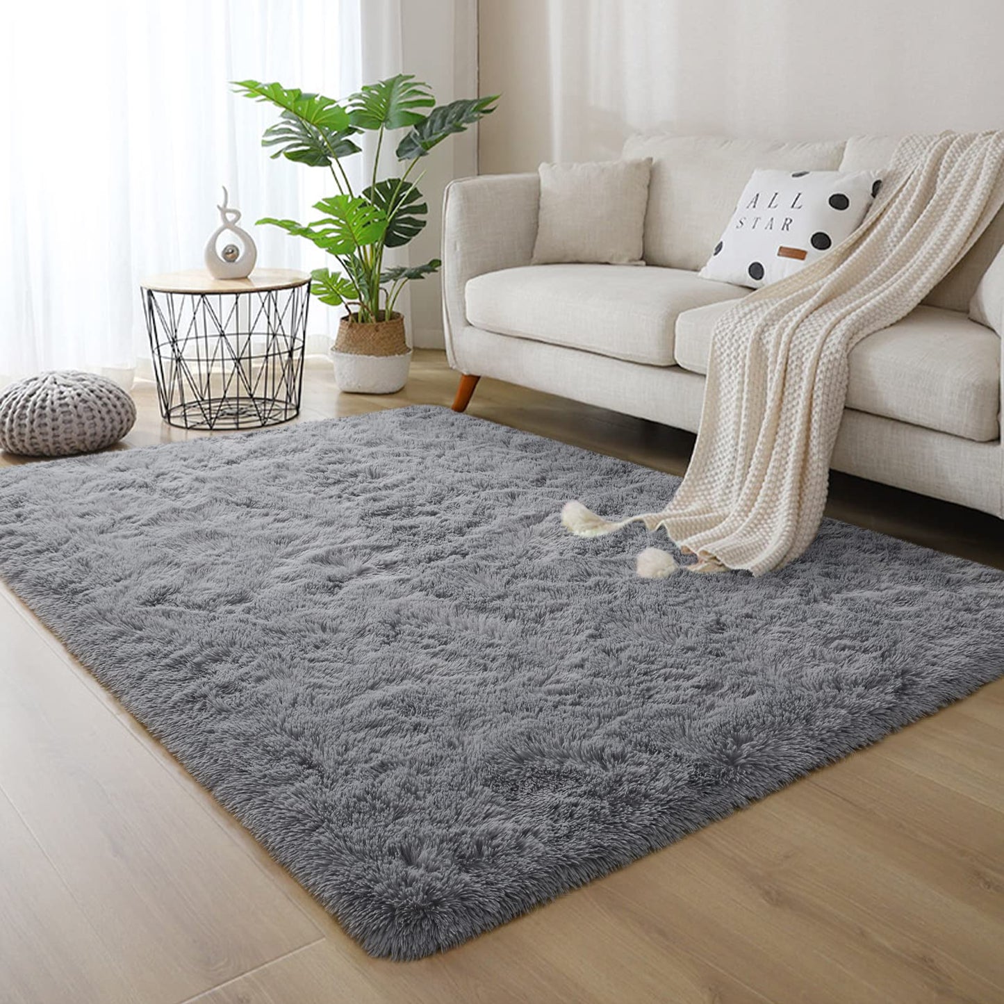 DweIke Fluffy Grey Rugs for Bedroom Living Room, 3x5 Feet Soft Plush Shaggy Light Gray Girls Boys Kids Rug, Non-Slip and Machine Washable Carpet for Dorm Nursery Classroom Decor