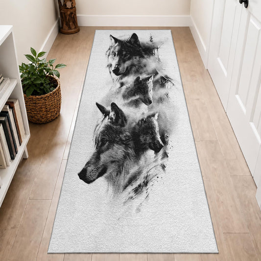 Wolf Washable Runner Rug Wildlife Hallway Runner Rug 2x9