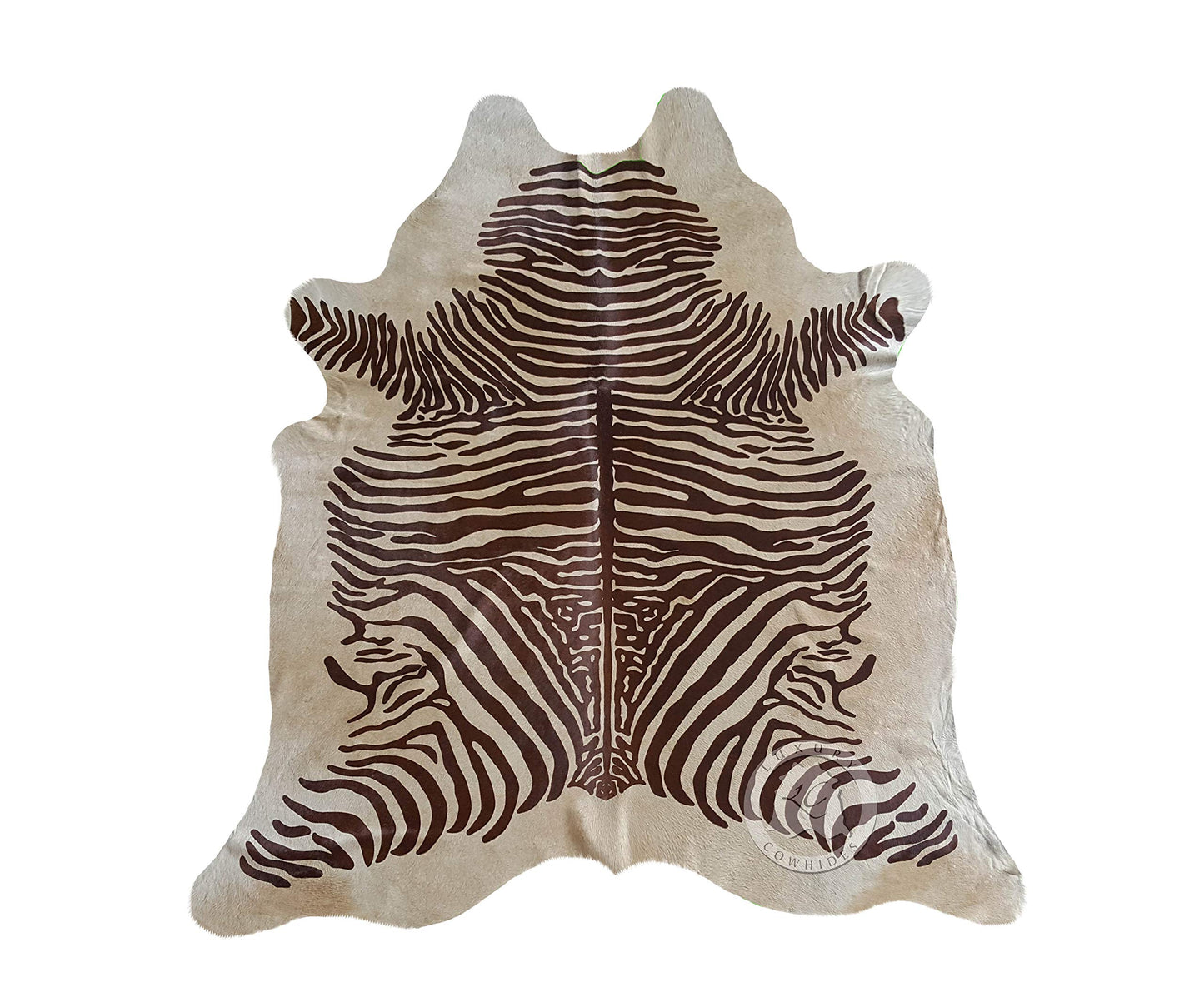 Sunshine Cowhides 100% Genuine Zebra Print Brown on Beige Cowhide Rug - Modern Style Animal Skin Rug & Floor Carpet for Living Room, Bedroom, Kitchen & More - Large (6x6-7ft)