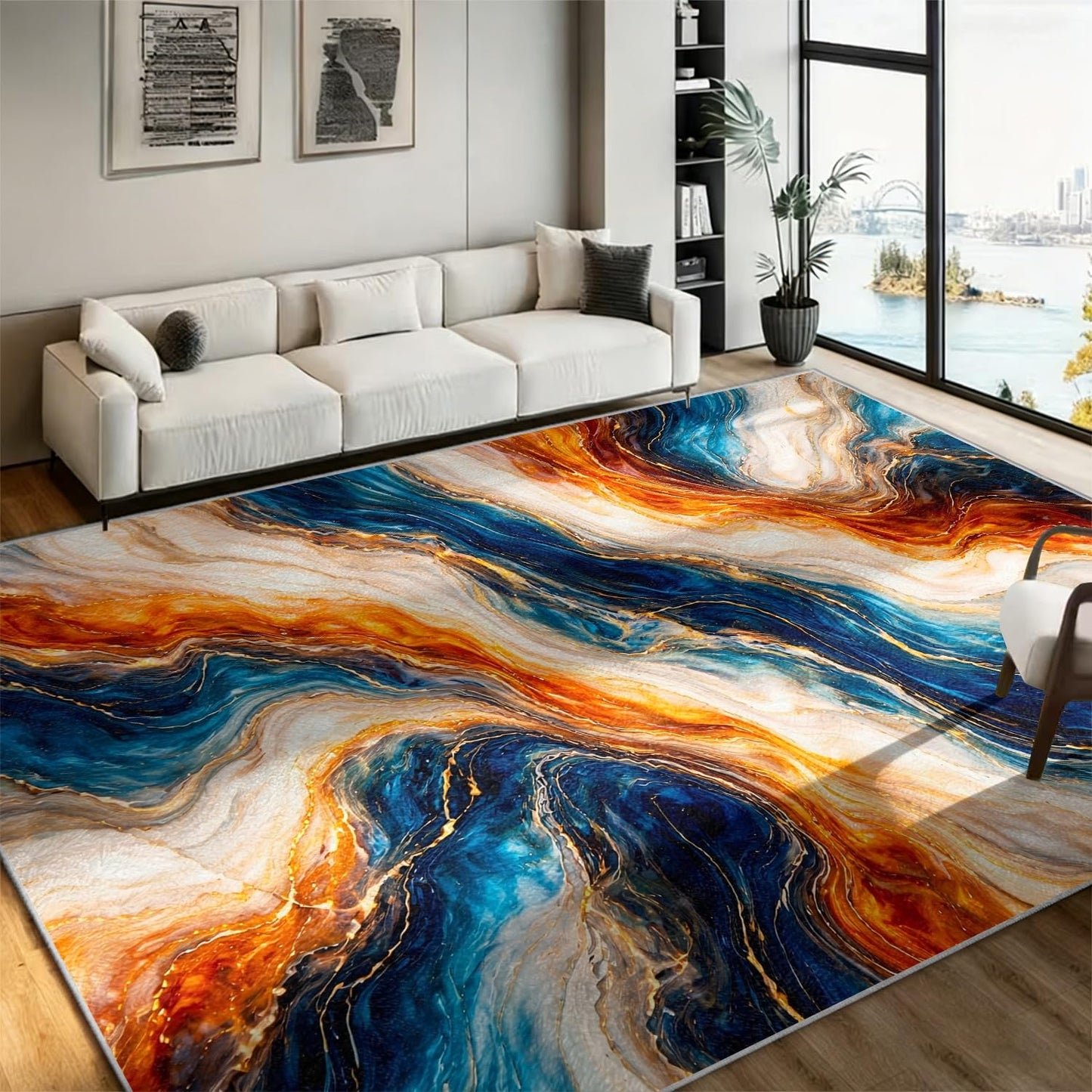 Abstract Marble Area Rug, 4x5ft, Natural Irregular Colorful Wave Swirl Fluid Art Marble Texture Accent Rug, Cozy Reduce Noise Modern Luxury Large Carpet for Living Room Entryway