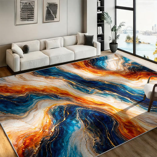 Abstract Marble Area Rug, 4x5ft, Natural Irregular Colorful Wave Swirl Fluid Art Marble Texture Accent Rug, Cozy Reduce Noise Modern Luxury Large Carpet for Living Room Entryway