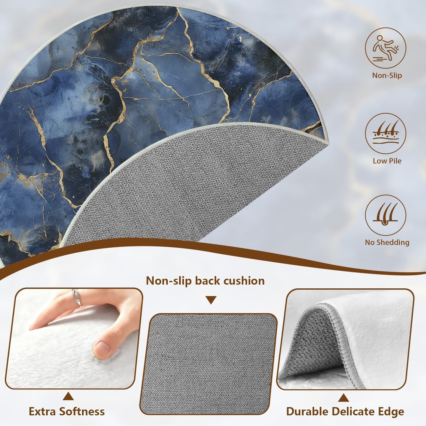 Modern Abstract Area Rug, 5ft Blue White Gold Marble Texture Carpet, So Flannel Washable Floor Rug with Non-Slip Backing for Living Room Bedroom Dining Room Contemporary Home Decor
