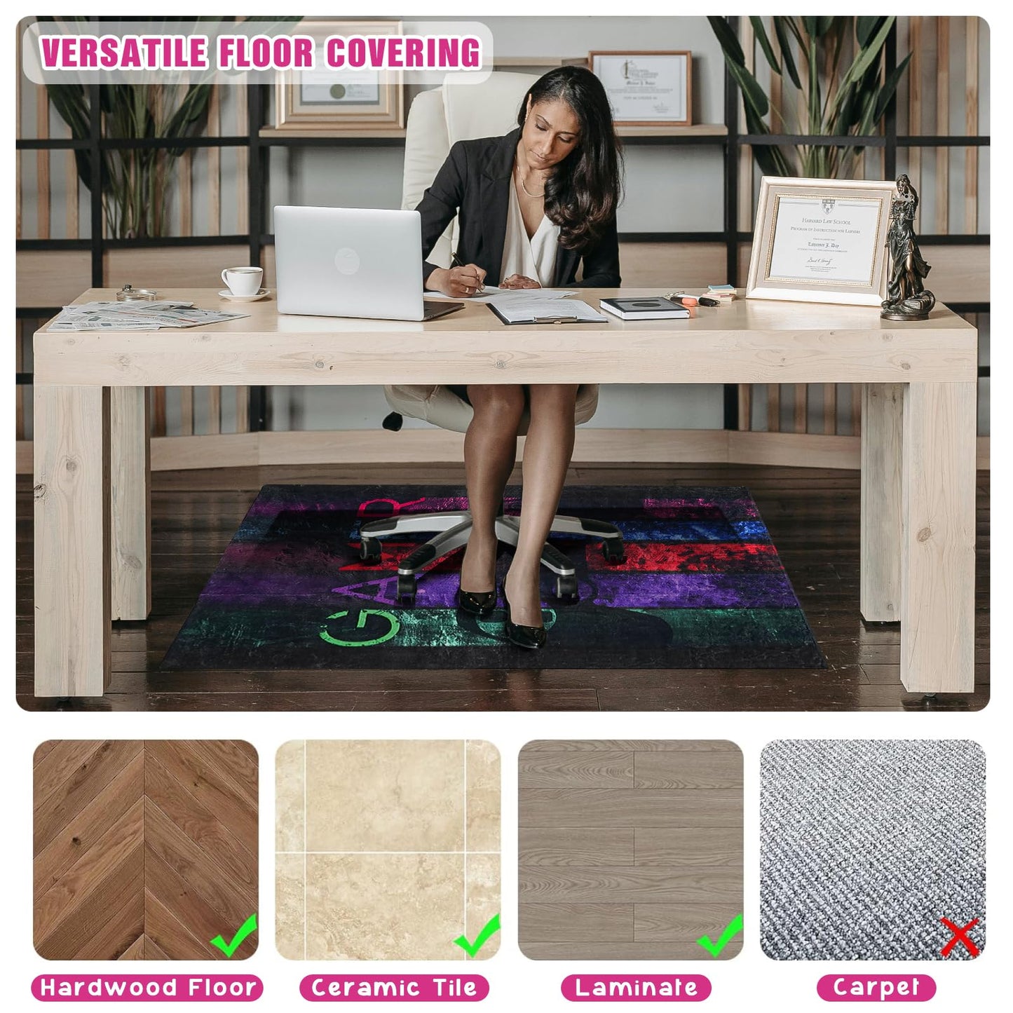 Gaming Chair Mat for Hardwood Floor 36"X 48" Heavy Duty Office Desk Chair Rug for Under Game Rolling Chairs Computer Decor Protect Mats Low Pile Non-Slip Rubber for Carpet & Tile Floor-Game