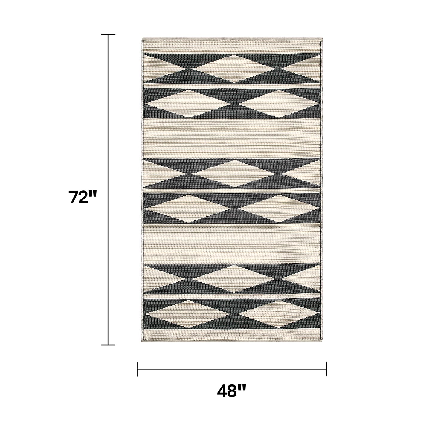 Fab Habitat Outdoor Rug - Waterproof, Fade Resistant, Crease-Free - Premium Recycled Plastic - Geometric Tribal - Patio, Deck, Porch, Balcony, Laundry Room - Cairo - Natural & Black - 4 x 6 ft