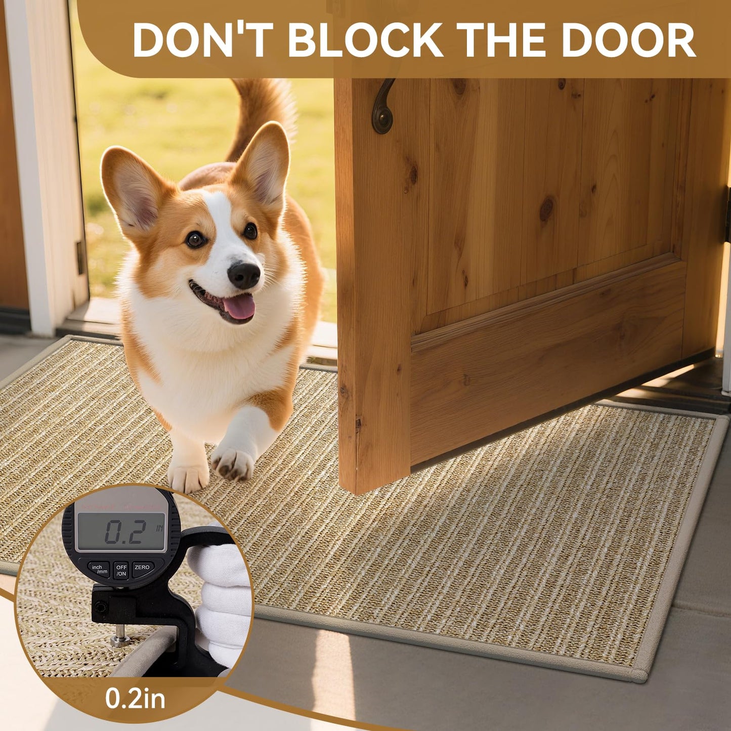 QiCaiJia Front Door Mat 17"x30", Heavy Duty Waterproof Dirt Trapping Non-Slip Doormats, Low Profile Entrance Mats for Front Indoor/Outdoor, Brown