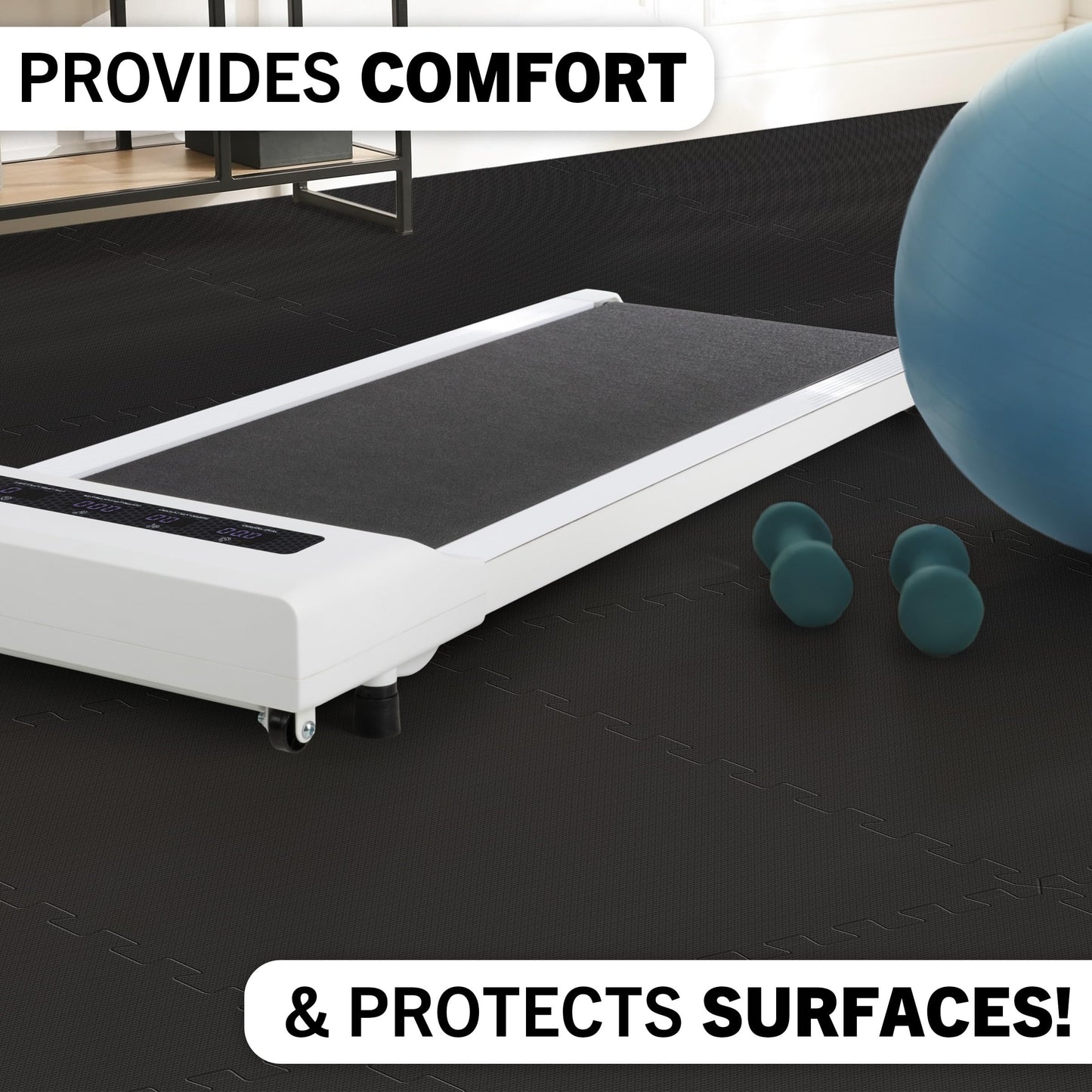 EVA Foam Mat Tiles 6-Pack - 24 SQ FT of Interlocking Padding for Garage, Playroom, or Gym Flooring - Exercise Mat or Baby Playmat by Stalwart (Black)