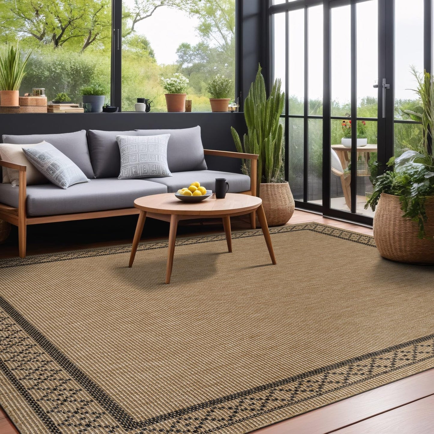 Luul Home Easy Jute Rugs 10x14 Frame Natural Color Living Room Indoor Outdoor Area Rug for Patio and Kitchen Rug High Traffic Washable Easy to Clean Solid Boho Woven Design Carpet (10 x 14)