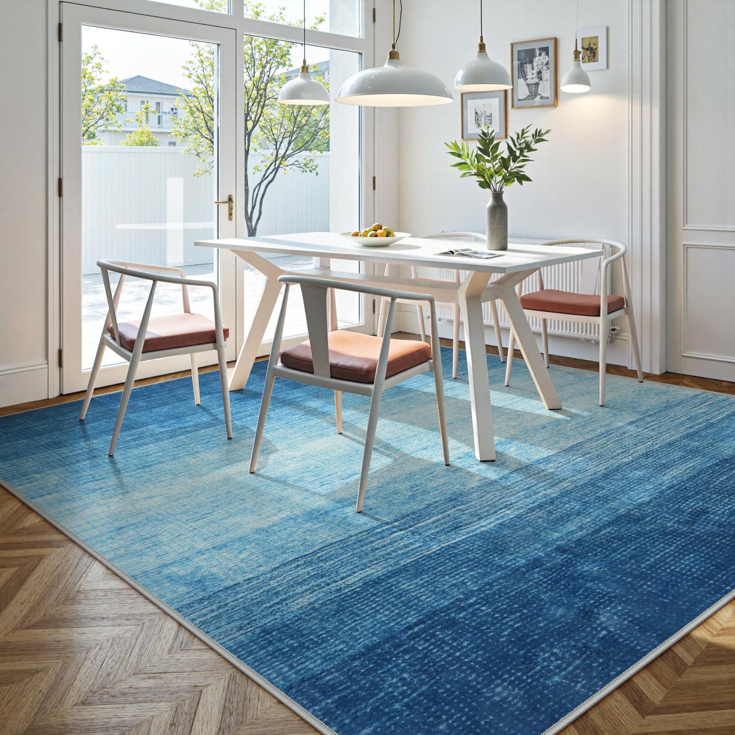 Wonnitar Modern Ombre Washable Area Rug 6x9, Blue Large Living Room Rugs, Non-Slip Soft Contemporary Dining Room Table Rug, Stain Resistant Floor Carpet for Mud Room Basement (Blue, 6'x9')