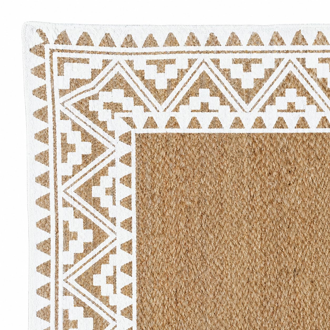 voyzz home 5X8 Feet-Rectangular, Premium Natural Jute Braided Area Rug, White Printed Border, Stain Resistance, Natural Brown, Handmade Rug for Entryways, Living Room, Dining Room, Bedroom, Farmhouse