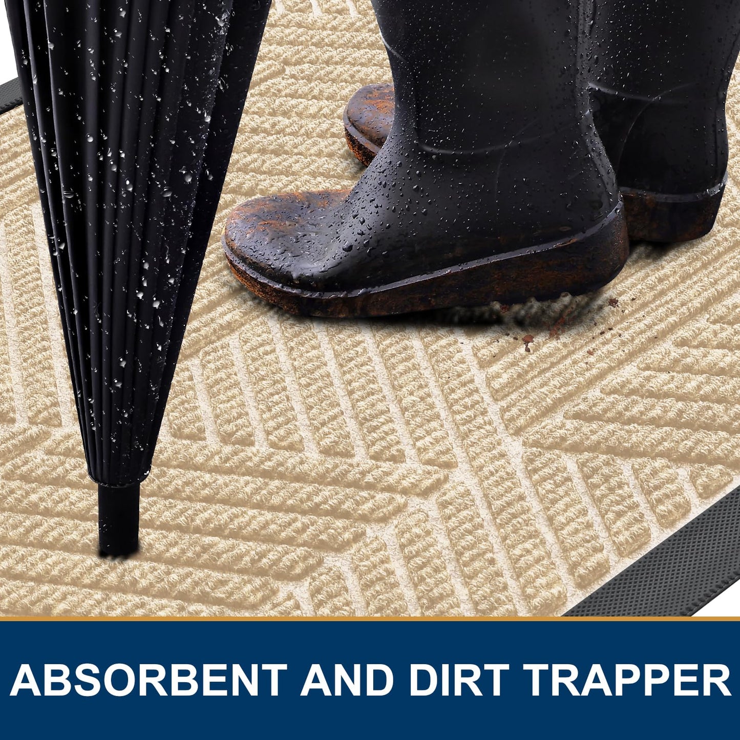 Smiry Front Door Mat Outside Entrance, Heavy Duty Sturdy Natural Rubber Doormat, Trap Dirt and Moisture, Easy Clean Low Profile Mats for Indoor Outdoor Entry, Irregular Triangle (47x32, Beige)